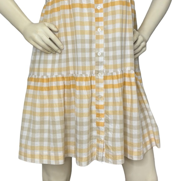MADEWELL Yellow, White & Gray Plaid Button Down Sleeveless Tiered Ruffle Dress,M - Picture 14 of 16